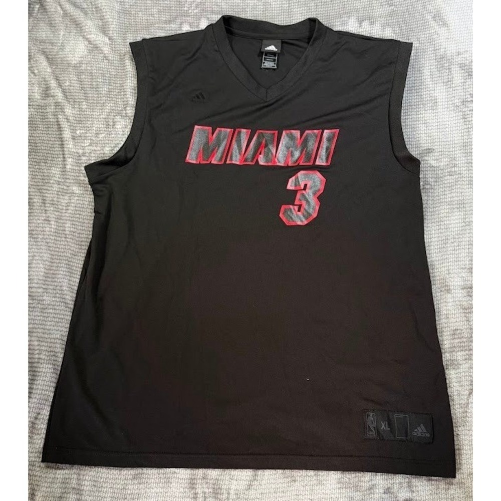 Adidas Miami Heat Dwyane Wade #3‎ Jersey Mens XL Black NBA Basketball Sleeveless